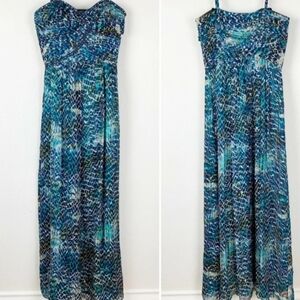 Laundry By Shelli Segal Blue and Green Maxi  100 % Silk Maxi Dress Y2k